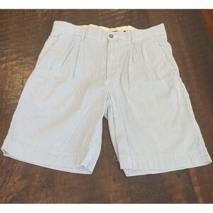Alan Flusser Golf Shorts Mens 34 Blue White Striped‎ Pleated Front Cotton Preppy